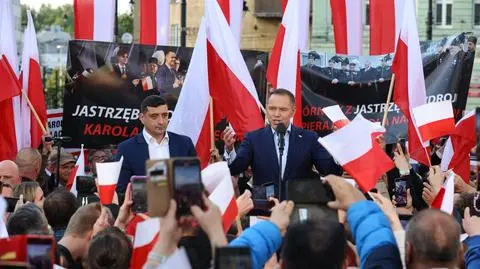  George Simion i Karol Nawrocki na wiecu w Zabrzu