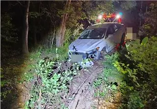 Młody kierowca stracił panowanie nad samochodem i wjechał w drzewo 