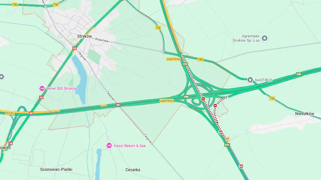 Miejsce wypadku na autostradzie A1
