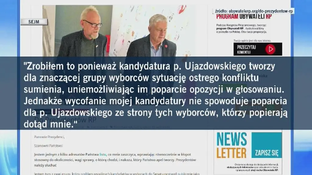 Wycofanie mojej kandydatury nie spowoduje poparcia dla pana Ujazdowskiego