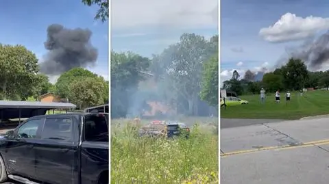 Dramatyczne sceny w trakcie pokazu lotniczego. Myśliwiec na oczach widzów uderzył w ziemię