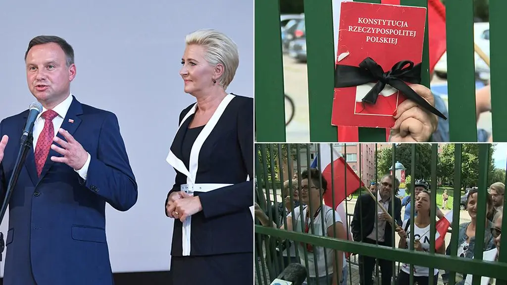 Okrzyki konstytucja w trakcie przemówienia przed szkołą