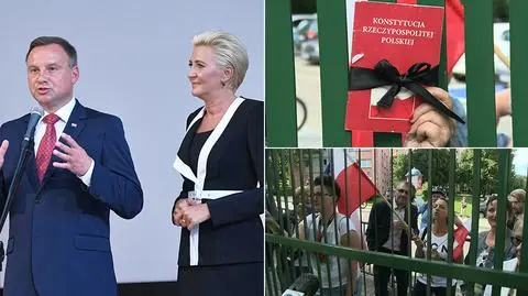Okrzyki konstytucja w trakcie przemówienia przed szkołą