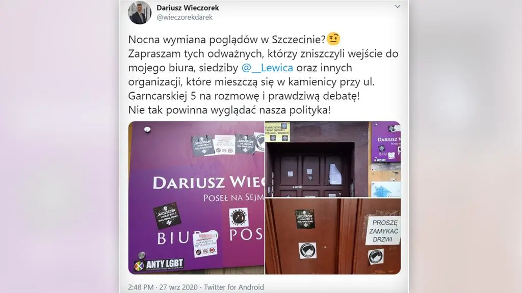 Aktualnie czytasz: Nalepki na drzwiach biura poselskiego. "Zapraszam tych odważnych"