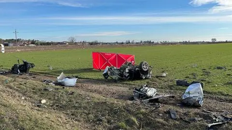 Wyprzedzał i uderzył w drzewo. Auto rozpadło się na części