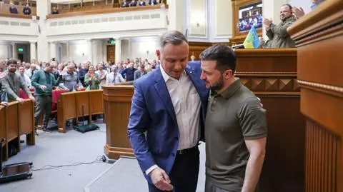 Prezydent Andrzej Duda i prezydent Wołodymyr Zełenski w Radzie Najwyższej Ukrainy 