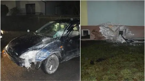 Samochód wjechał w ścianę bloku