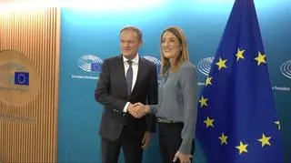 Donald Tusk i Roberta Metsola w Brukseli