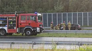 Pożar samochodu na drodze ekspresowej S14