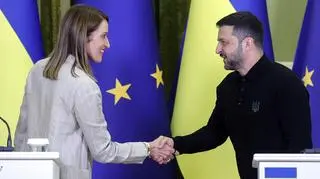 Prezydent Ukrainy Wołodymyr Zełenski i przewodnicząca Parlamentu Europejskiego Roberta Metsola