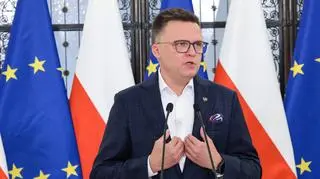 Szymon Hołownia na konferencji prasowej w Sejmie