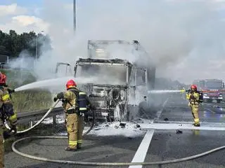 Pożar ciężarówki na autostradzie A4