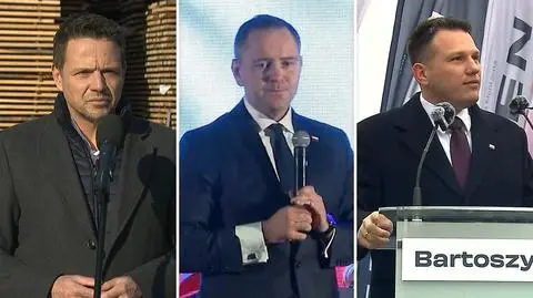 Kandydaci na prezydenta RP. Od lewej: Rafał Trzaskowski (KO), Karol Nawrocki (PiS), Sławomir Mentzen (Konfederacja)