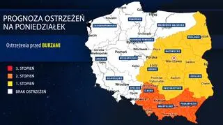 Prognoza zagrożeń na poniedziałek