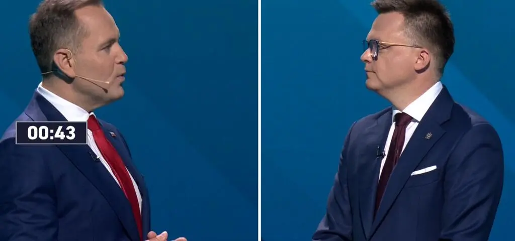 Nawrocki pytany o mieszkanie. Hołownia: proszę mnie pozwać. Debata w TVN24 i TVN24+ 