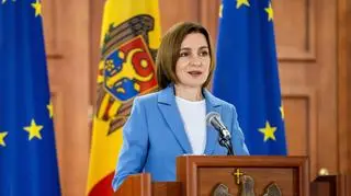 Maia Sandu na konferencji prasowej po ogłoszeniu wyników wyborów parlamentarnych w Mołdawii