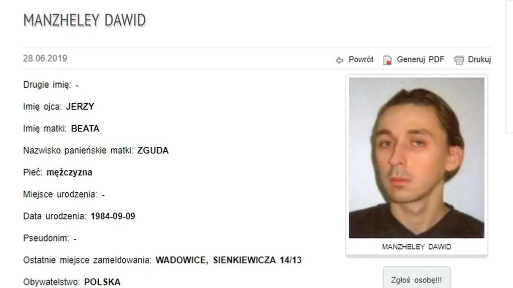 Poszukiwany Dawid Manzheley