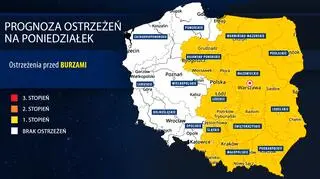 Prognoza zagrożeń meteorologicznych na poniedziałek