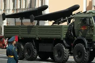Drony Geran-2 podczas parady w Moskwie