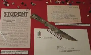 Ulotka kursów tańca "Student Imprezujący", rozkaz dotyczący prenumeraty z 1966 roku i nóż-linijka