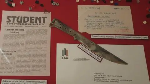 Ulotka kursów tańca "Student Imprezujący", rozkaz dotyczący prenumeraty z 1966 roku i nóż-linijka