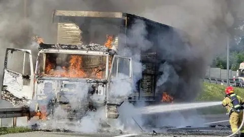 Pożar ciężarówki na autostradzie A4