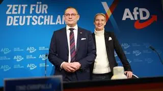 Alice Weidel i Tino Chrupalla - liderzy skrajnie prawicowej, antyunijnej i populistycznej AfD triumfują