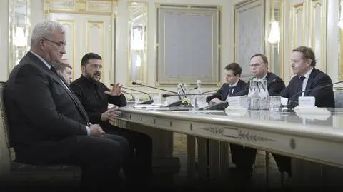 Wołodymyr Zełenski podczas spotkania z ministrem spraw zagranicznych Holandii Davidem van Weelem