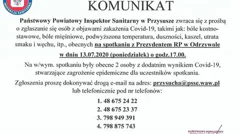 20 osób na kwarantannie po kontakcie z zakażonymi uczestnikami wiecu Andrzeja Dudy