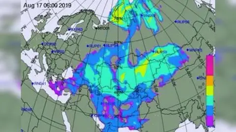CTBTO pokazała mapę pokazującą jak radioaktywna chmura spod Nionoksy może się rozprzestrzeniać