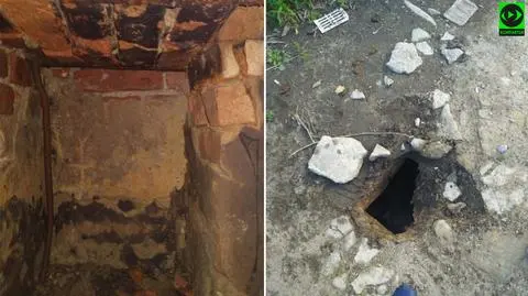 Ulewa podmyła podwórko przy Żelaznej i odsłoniła przedwojenną piwnicę