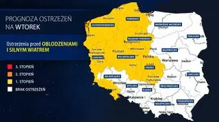 Prognoza zagrożeń IMGW na wtorek