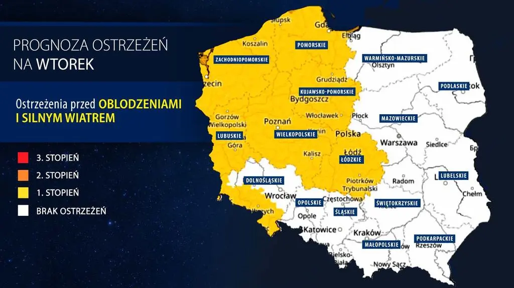 Prognoza zagrożeń IMGW na wtorek