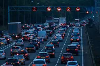 Korek na autostradzie M25, obwodnica Londynu, Wielka Brytania
