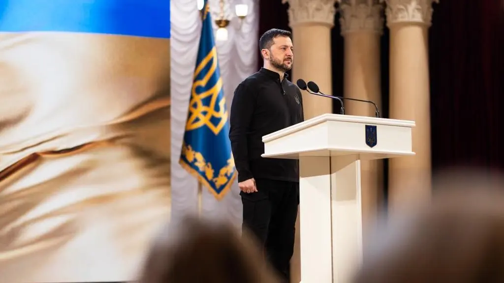 Wołodymyr Zełenski w czasie uroczystości z okazji wręczenie Nagrody imienia Tarasa Szewczenki