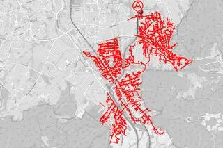 Zasięg awarii wodociągowej w Bielsku-Białej - mapa ze strony spółki Aqua S.A.