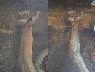 Fragment obrazu odkrytego w brzozowskim kościele