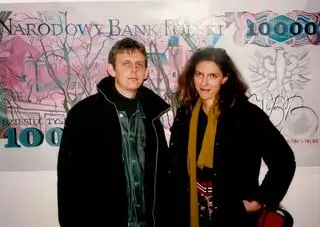 Pola Dwurnik i Michał Jachuła podczas wernisażu w Galerii Nova w Krakowie