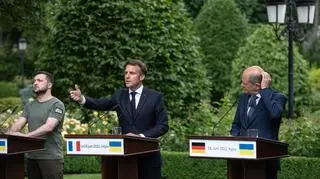 Wołodymyr Zełenski, Emmanuel Macron i Olaf Scholz w Kijowie 16 czerwca