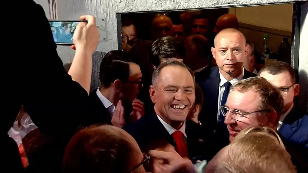 Jacek Kurski na wieczorze wyborczym Karola Nawrockiego