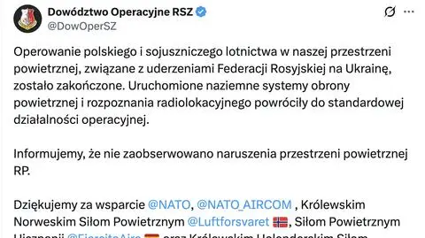 Zakończono operowanie wojskowego lotnictwa. Najnowszy komunikat