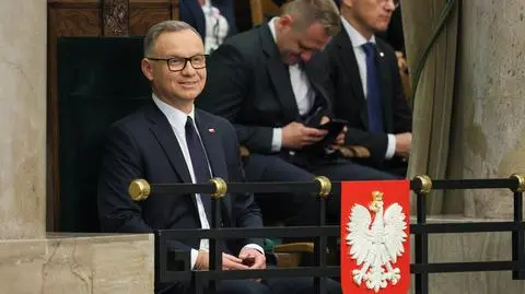 Uroczystość zaprzysiężenia Prezydenta RP Karola Nawrockiego przed Zgromadzeniem Narodowym. Ustępujący prezydent Andrzej Duda z żoną Agatą Kornhauser-Dudą