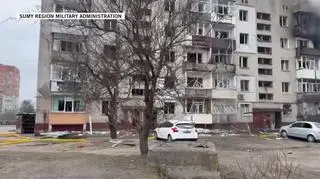 Skutki rosyjskiego ataku rakietowego na Sumy (03.2025)