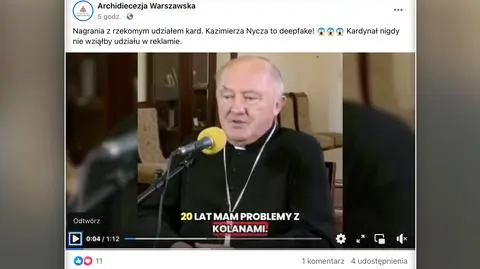 Kardynał Kazimierz Nycz w reklamie? Archidiecezja ostrzega: to deepfake