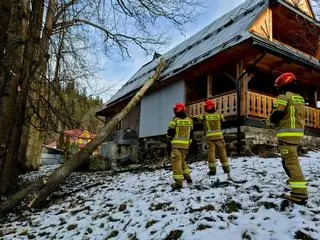 Drzewo powalone na budynek w Poroninie