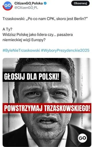 Jeden z wpisów CitizenGo w polskiej kampanii wyborczej