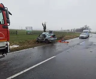Osobowe volvo zawinęło się na drzewie