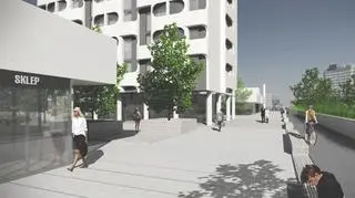 Platforma przy budynkach w stronę ronda Reagana