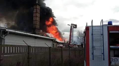 Warsztat samochodowy stanął w płomieniach, jego dach się zawalił