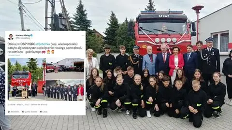 Minister Maląg była na poświęceniu nowego wozu strażackiego? Poświęcono, ale stary